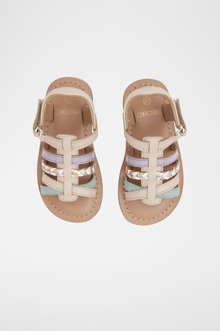 Sandales en cuir - Taupe et violet - Obaïbi