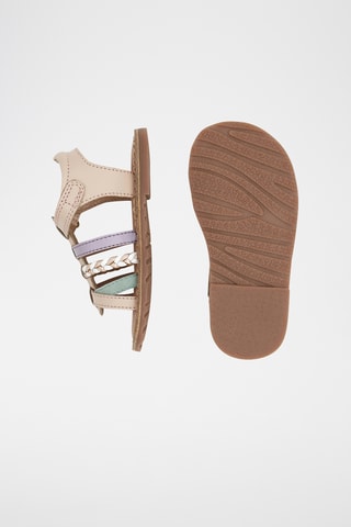 Sandales en cuir - Taupe et violet - Obaïbi