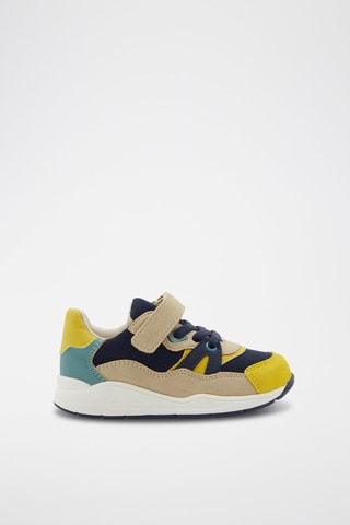 Baskets en croûte de cuir Bleu marine et beige - Okaïdi