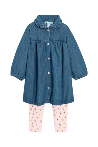 Robe chemise en jean et legging - Bleu et rose - Obaïbi
