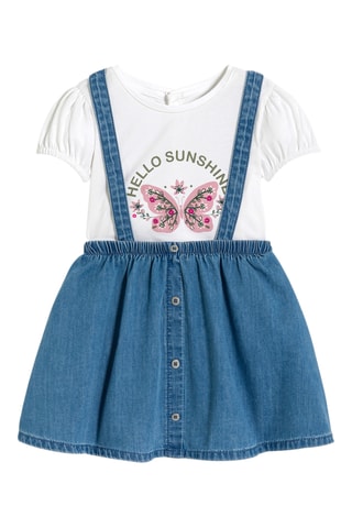 T-shirt et jupe en jean - Blanc et bleu - Obaïbi
