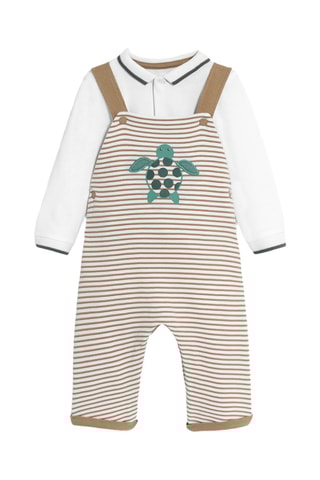 Body-polo et salopette - Blanc et taupe - Obaïbi