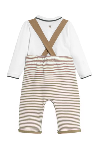 Body-polo et salopette - Blanc et taupe - Obaïbi
