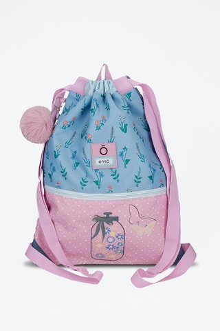 Sac de gym We Love Flowers Bleu et rose pâle