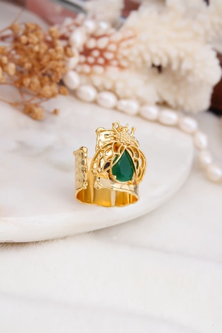 Bague - Plaqué or jaune et agate