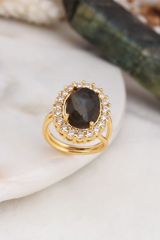 Bague - Plaqué or jaune et labradorite