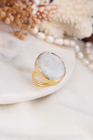 Bague - Plaqué or jaune et pierre de lune