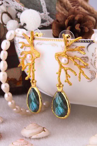 Boucles d'oreilles - Bronze, perles de culture et labradorites