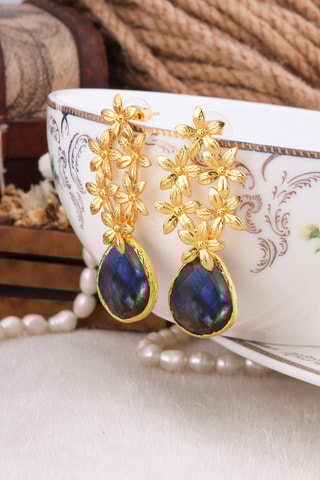 Boucles d'oreilles - Bronze et laiton dorés à l'or fin et labradorites