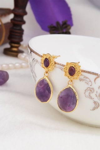 Boucles d'oreilles - Plaqué or jaune et améthystes