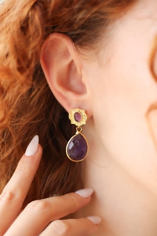 Boucles d'oreilles - Plaqué or jaune et améthystes