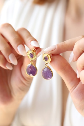 Boucles d'oreilles - Plaqué or jaune et améthystes
