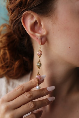Boucles d'oreilles - Quartz rose, amazonites et perles de culture