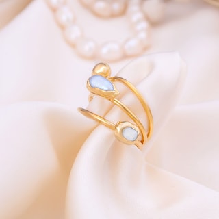 Bague - Laiton plaqué or & perle