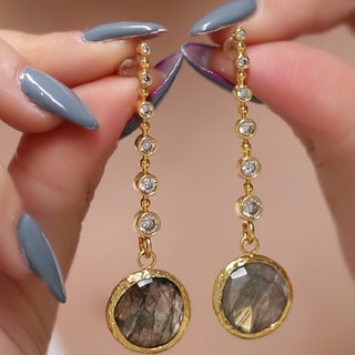 Boucles d'oreilles - Laiton plaqué or & Labradorite 