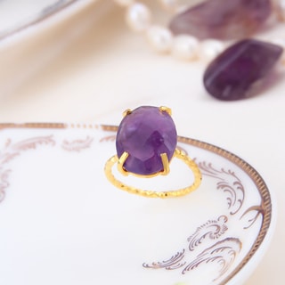 Bague - Laiton plaqué or & améthyste