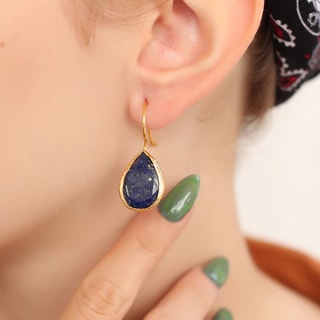 Boucles d'oreilles - Laiton plaqué or & labradorite 