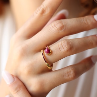 Bague - Laiton plaqué or, agate & zircon