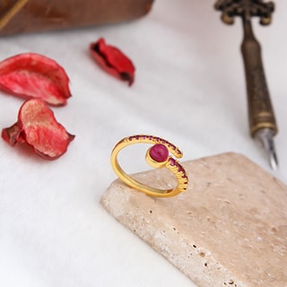 Bague - Laiton plaqué or, agate & zircon