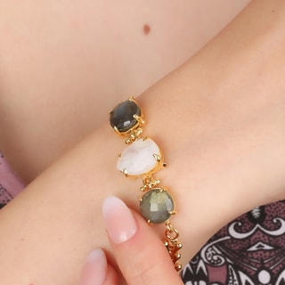 Bracelet - Laiton plaqué or, pierre de lune & labradorite 