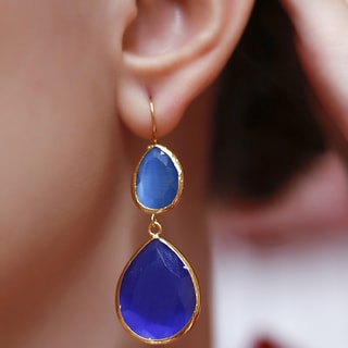 Boucles d'oreilles - Laiton plaqué or & œil de chat