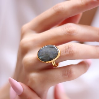 Bague ajustable - Laiton plaqué or & labradorite