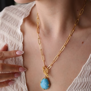 Collier - Laiton plaqué or & turquoise