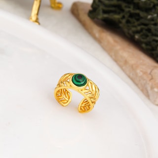 Bague ajustable - Laiton plaqué or & malachite