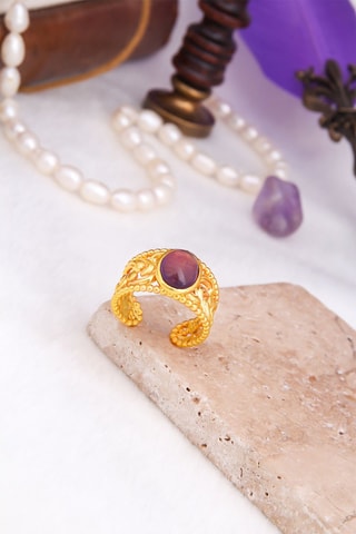 Bague - Plaqué or jaune et améthyste 