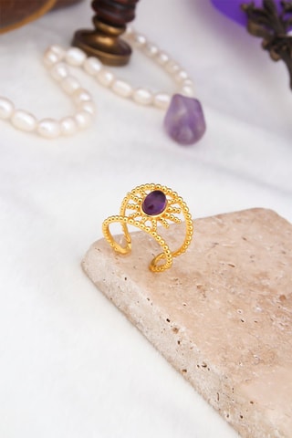 Bague - Plaqué or jaune et améthyste 