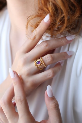 Bague - Plaqué or jaune et améthyste 