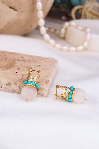 Boucles d’oreilles - Quartz rose, zircons et turquoises