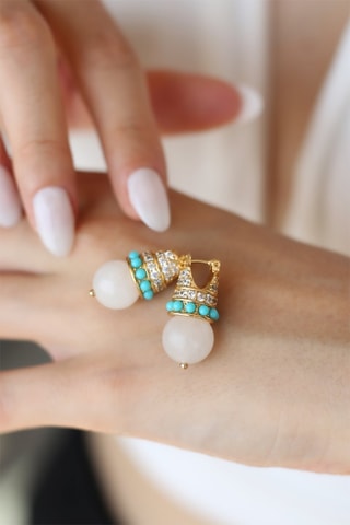 Boucles d’oreilles - Quartz rose, zircons et turquoises