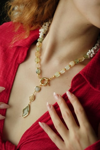 Collier - Préhnites, citrines et jaspes