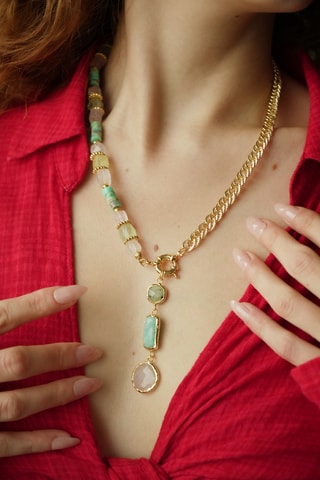 Collier - Quartz, préhnites et turquoises