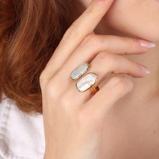 Bague - Laiton plaqué or & perle