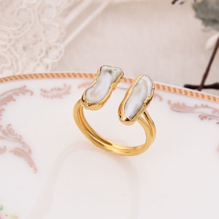 Bague - Laiton plaqué or & perle