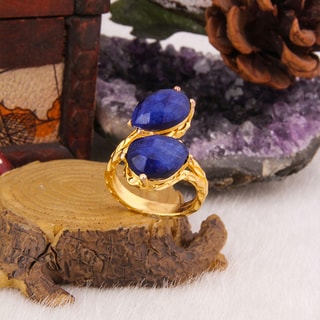 Bague - Laiton plaqué or & saphir
