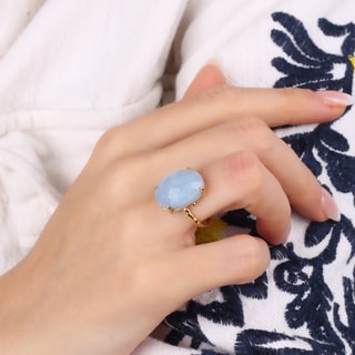 Bague - Laiton plaqué or & aigue-marine