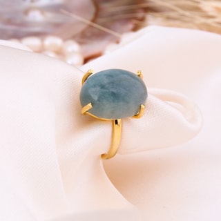 Bague - Laiton plaqué or & aigue-marine