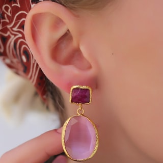 Boucles d'oreilles - Laiton plaqué or & agate 