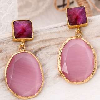 Boucles d'oreilles - Laiton plaqué or & agate 