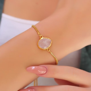 Bracelet - Laiton plaqué or & quartz 