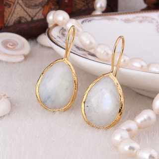 Boucles d'oreilles - Laiton plaqué or & pierre de lune