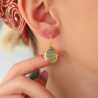 Boucles d'oreilles - Laiton plaqué or & prehnite 