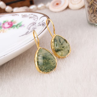 Boucles d'oreilles - Laiton plaqué or & prehnite 