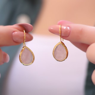 Boucles d'oreilles - Laiton plaqué or & quartz rose