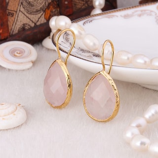 Boucles d'oreilles - Laiton plaqué or & quartz rose