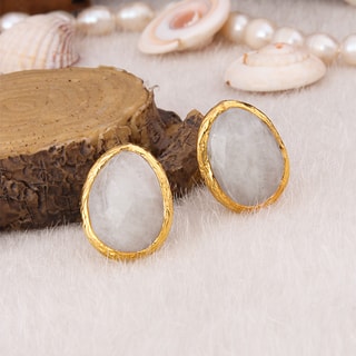 Boucles d'oreilles - Laiton plaqué or & pierre de lune
