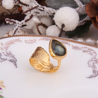 Bague - Laiton plaqué or & labradorite